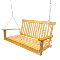 Balançoire de porche avec accoudoirs, Balancelle en bois avec chaînes suspendues, pour patio extérieur, jardin, porche, arrière-cour ou véranda, Facile à assembler