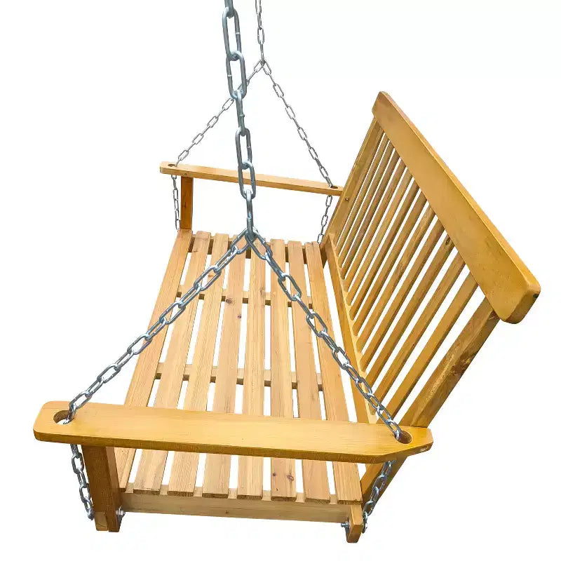 Balançoire de porche avec accoudoirs, Balancelle en bois avec chaînes suspendues, pour patio extérieur, jardin, porche, arrière-cour ou véranda, Facile à assembler