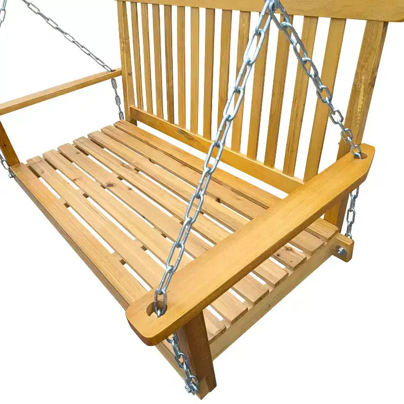 Balançoire de porche avec accoudoirs, Balancelle en bois avec chaînes suspendues, pour patio extérieur, jardin, porche, arrière-cour ou véranda, Facile à assembler