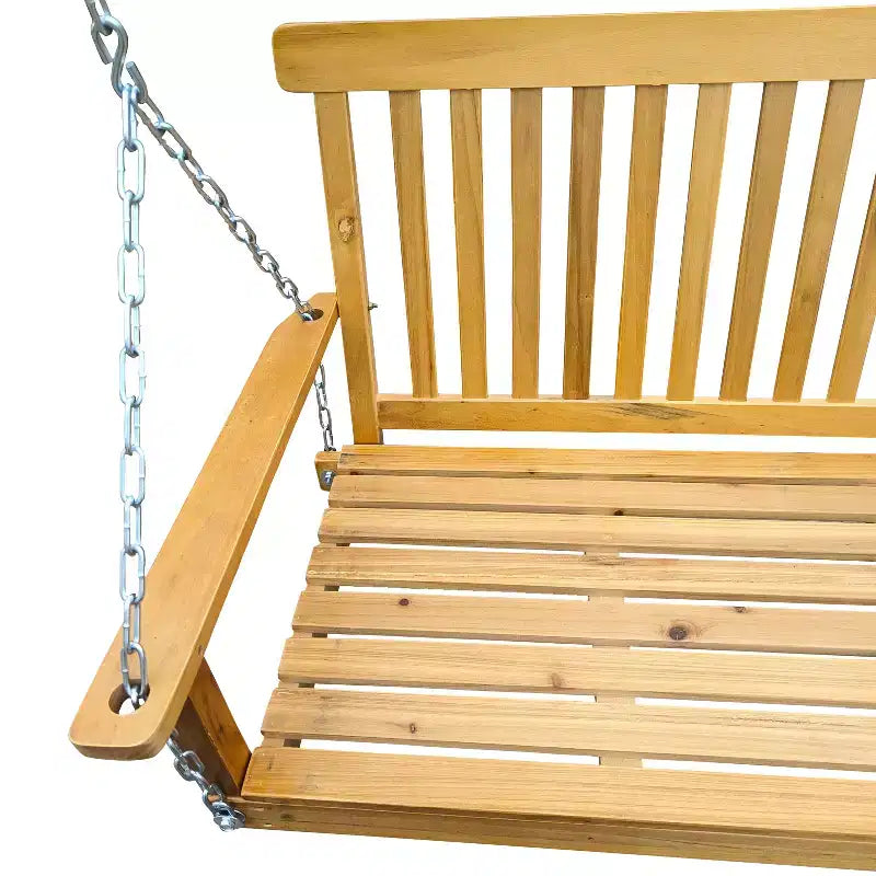 Balançoire de porche avec accoudoirs, Balancelle en bois avec chaînes suspendues, pour patio extérieur, jardin, porche, arrière-cour ou véranda, Facile à assembler