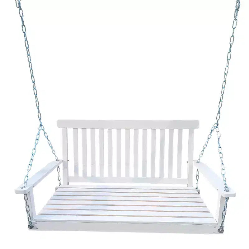 Balançoire de porche avec accoudoirs, Balancelle en bois avec chaînes suspendues, pour patio extérieur, jardin, porche, arrière-cour ou véranda, Facile à assembler