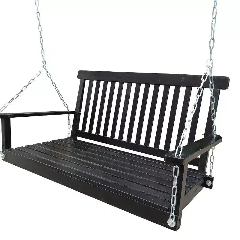 Balançoire de porche avec accoudoirs, Balancelle en bois avec chaînes suspendues, pour patio extérieur, jardin, porche, arrière-cour ou véranda, Facile à assembler