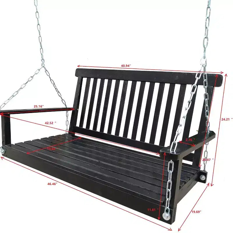 Balançoire de porche avec accoudoirs, Balancelle en bois avec chaînes suspendues, pour patio extérieur, jardin, porche, arrière-cour ou véranda, Facile à assembler