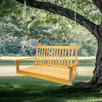 Balançoire de porche avec accoudoirs, Balancelle en bois avec chaînes suspendues, pour patio extérieur, jardin, porche, arrière-cour ou véranda, Facile à assembler