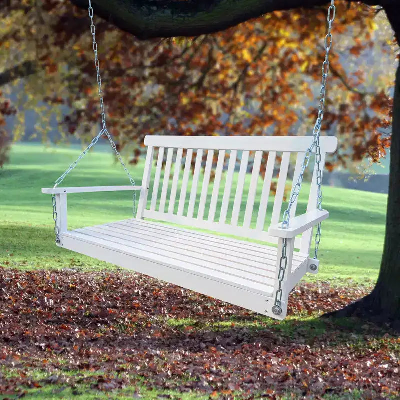 Balançoire de porche avec accoudoirs, Balancelle en bois avec chaînes suspendues, pour patio extérieur, jardin, porche, arrière-cour ou véranda, Facile à assembler
