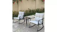 Ensemble de chaise à bascule et ensemble bistro de patio d'extérieur avec cadre en métal et coussins imperméables pour porche, arrière-cour et bord de piscine Blanc cassé