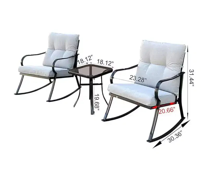Ensemble de chaise à bascule et ensemble bistro de patio d'extérieur avec cadre en métal et coussins imperméables pour porche, arrière-cour et bord de piscine Blanc cassé