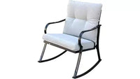 Ensemble de chaise à bascule et ensemble bistro de patio d'extérieur avec cadre en métal et coussins imperméables pour porche, arrière-cour et bord de piscine Blanc cassé
