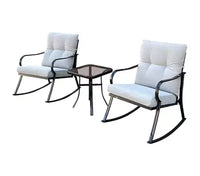 Ensemble de chaise à bascule et ensemble bistro de patio d'extérieur avec cadre en métal et coussins imperméables pour porche, arrière-cour et bord de piscine Blanc cassé