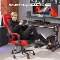 Chaise de jeu ergonomique basique RSPGAME pour adultes, chaises de bureau en cuir PU avec support lombaire vibrant et repose-pieds rétractable, chaises d'ordinateur de maison
