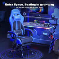 RSPGAME Chaises de jeu ergonomiques de base pour adultes, chaises de bureau en cuir PU avec support lombaire, coussin à ressorts ensachés et repose-pieds rétractable