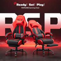 RSPGAME Chaises de jeu ergonomiques de base pour adultes, chaises de bureau en cuir PU avec support lombaire, coussin à ressorts ensachés et repose-pieds rétractable