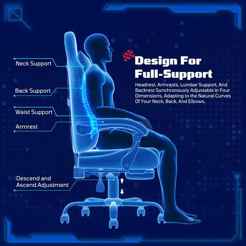 RSPGAME Chaises de jeu ergonomiques de base pour adultes, chaises de bureau en cuir PU avec support lombaire, coussin à ressorts ensachés et repose-pieds rétractable