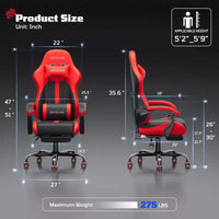 RSPGAME Chaises de jeu ergonomiques de base pour adultes, chaises de bureau en cuir PU avec support lombaire, coussin à ressorts ensachés et repose-pieds rétractable