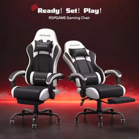 RSPGAME Chaises de jeu ergonomiques de base pour adultes, chaises de bureau en cuir PU avec support lombaire, coussin à ressorts ensachés et repose-pieds rétractable