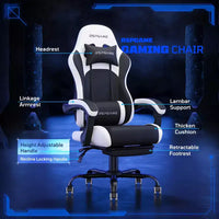 RSPGAME Chaises de jeu ergonomiques de base pour adultes, chaises de bureau en cuir PU avec support lombaire, coussin à ressorts ensachés et repose-pieds rétractable