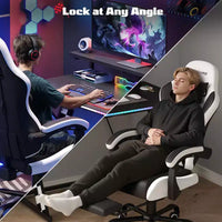 RSPGAME Chaises de jeu ergonomiques de base pour adultes, chaises de bureau en cuir PU avec support lombaire, coussin à ressorts ensachés et repose-pieds rétractable