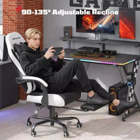 RSPGAME Chaises de jeu ergonomiques de base pour adultes, chaises de bureau en cuir PU avec support lombaire, coussin à ressorts ensachés et repose-pieds rétractable