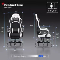 RSPGAME Chaises de jeu ergonomiques de base pour adultes, chaises de bureau en cuir PU avec support lombaire, coussin à ressorts ensachés et repose-pieds rétractable