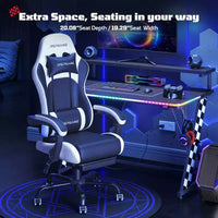 RSPGAME Chaises de jeu ergonomiques de base pour adultes, chaises de bureau en cuir PU avec support lombaire, coussin à ressorts ensachés et repose-pieds rétractable