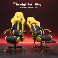 RSPGAME Chaises de jeu ergonomiques de base pour adultes, chaises de bureau en cuir PU avec support lombaire, coussin à ressorts ensachés et repose-pieds rétractable