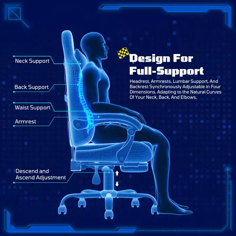 RSPGAME Chaises de jeu ergonomiques de base pour adultes, chaises de bureau en cuir PU avec support lombaire, coussin à ressorts ensachés et repose-pieds rétractable