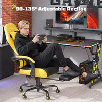 RSPGAME Chaises de jeu ergonomiques de base pour adultes, chaises de bureau en cuir PU avec support lombaire, coussin à ressorts ensachés et repose-pieds rétractable