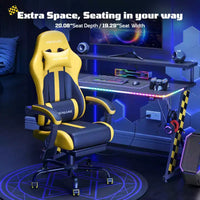 RSPGAME Chaises de jeu ergonomiques de base pour adultes, chaises de bureau en cuir PU avec support lombaire, coussin à ressorts ensachés et repose-pieds rétractable