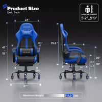 RSPGAME Chaises de jeu ergonomiques de base pour adultes, chaises de bureau en cuir PU avec support lombaire, coussin à ressorts ensachés et repose-pieds rétractable