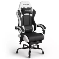 RSPGAME Chaises de jeu ergonomiques de base pour adultes, chaises de bureau en cuir PU avec support lombaire, coussin à ressorts ensachés et repose-pieds rétractable