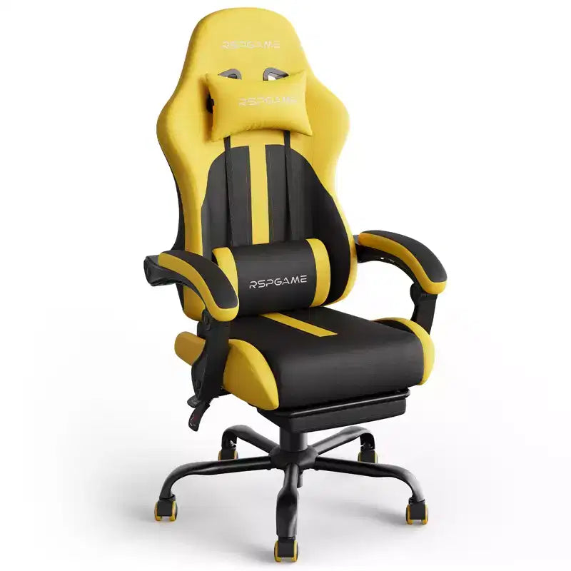 RSPGAME Chaises de jeu ergonomiques de base pour adultes, chaises de bureau en cuir PU avec support lombaire, coussin à ressorts ensachés et repose-pieds rétractable