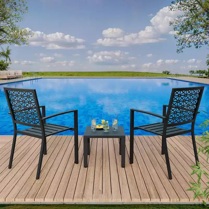 Ensemble bistro de terrasse 3 pièces, ensemble de mobilier de terrasse extérieur avec table basse, ensembles de conversation pour balcon d'appartement, arrière-cour, porche