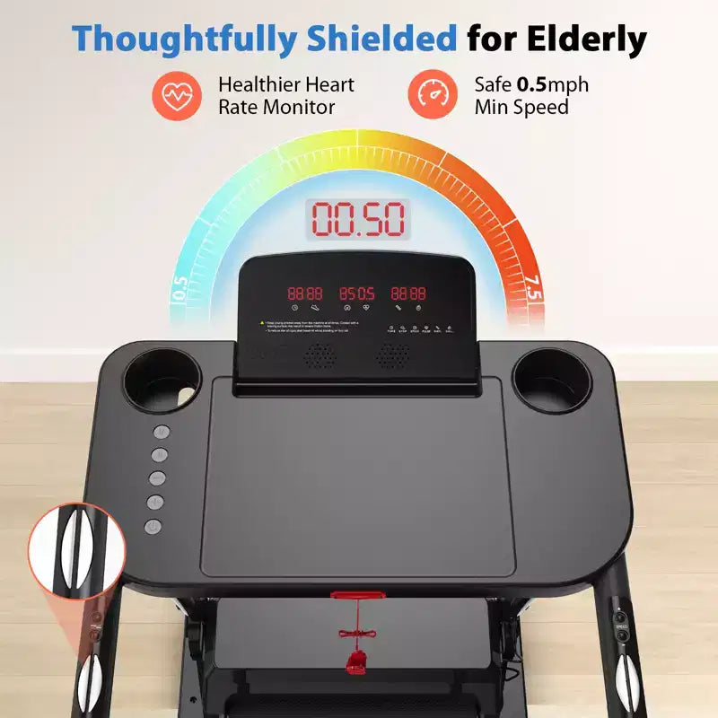 Redliro Tapis de marche pour seniors, Tapis roulant compact à faible impact avec poignées, Tapis de marche sécurisé pour personnes âgées à domicile, 136 kg