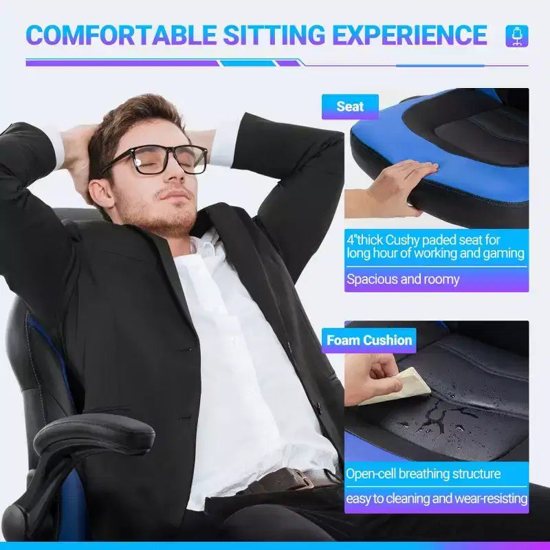 Chaise de jeu ergonomique TUYOHW, chaise de bureau avec dossier en S, mode bascule et hauteur réglable, mousse haute résilience