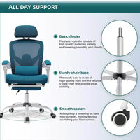 Chaise croisée pivotante en maille TUYOHW à roulettes, chaise de bureau avec repose-pieds rétractable, chaise gaming avec coussin de soutien lombaire pour le bureau