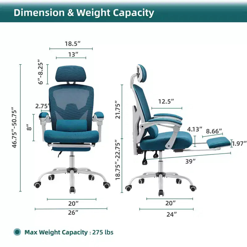 Chaise croisée pivotante en maille TUYOHW à roulettes, chaise de bureau avec repose-pieds rétractable, chaise gaming avec coussin de soutien lombaire pour le bureau