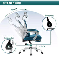 Chaise croisée pivotante en maille TUYOHW à roulettes, chaise de bureau avec repose-pieds rétractable, chaise gaming avec coussin de soutien lombaire pour le bureau