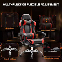 TUYOHW Chaise criss-cross en cuir PU à roulettes avec repose-pieds et support lombaire, chaise de bureau avec accoudoir fixe relevé, chaise de jeu pour bureau