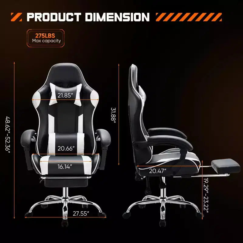 TUYOHW Chaise criss-cross en cuir PU à roulettes avec repose-pieds et support lombaire, chaise de bureau avec accoudoir fixe relevé, chaise de jeu pour bureau