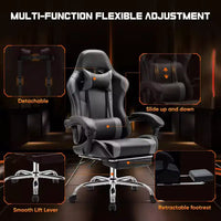 TUYOHW Chaise criss-cross en cuir PU à roulettes avec repose-pieds et support lombaire, chaise de bureau avec accoudoir fixe relevé, chaise de jeu pour bureau