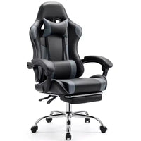 TUYOHW Chaise criss-cross en cuir PU à roulettes avec repose-pieds et support lombaire, chaise de bureau avec accoudoir fixe relevé, chaise de jeu pour bureau