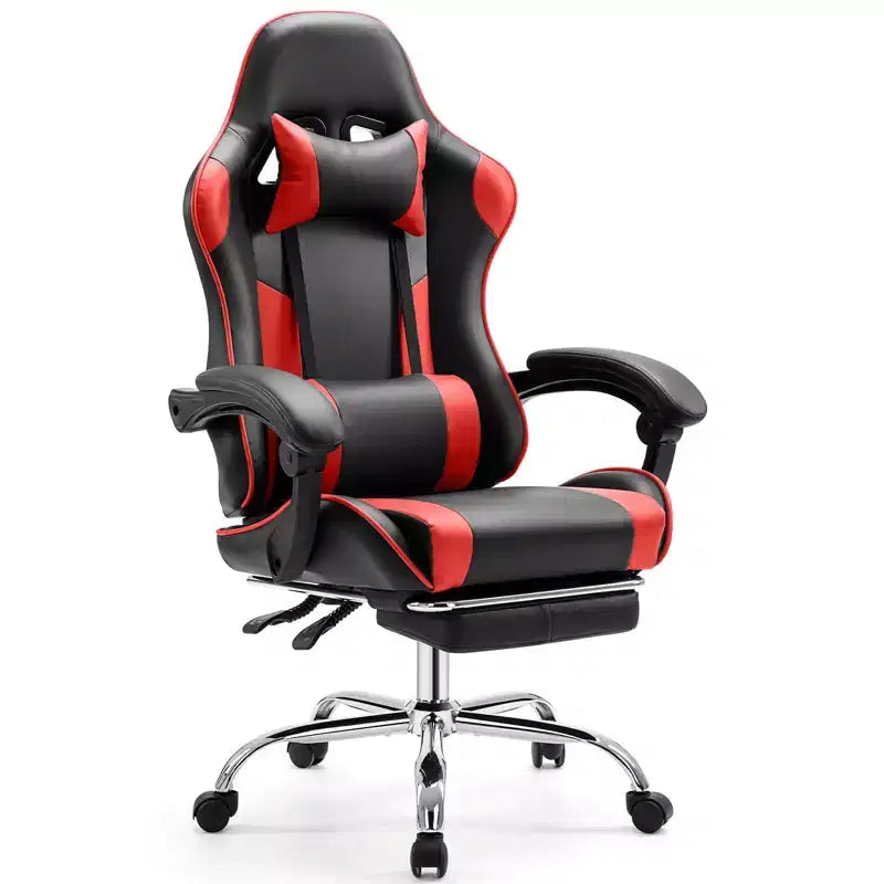 TUYOHW Chaise criss-cross en cuir PU à roulettes avec repose-pieds et support lombaire, chaise de bureau avec accoudoir fixe relevé, chaise de jeu pour bureau