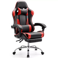 TUYOHW Chaise criss-cross en cuir PU à roulettes avec repose-pieds et support lombaire, chaise de bureau avec accoudoir fixe relevé, chaise de jeu pour bureau