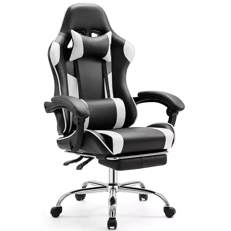 TUYOHW Chaise criss-cross en cuir PU à roulettes avec repose-pieds et support lombaire, chaise de bureau avec accoudoir fixe relevé, chaise de jeu pour bureau