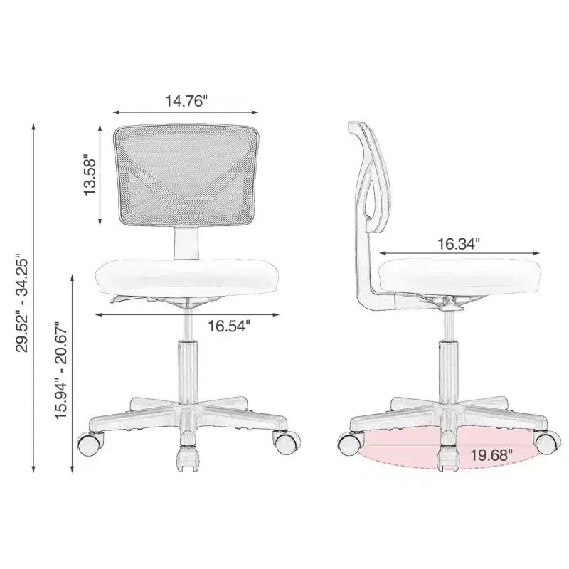 Chaise croisée pivotante en maille TUYOHW à roulettes, chaise de bureau à hauteur et soutien lombaire réglables, chaise gaming à dossier bas pour le bureau