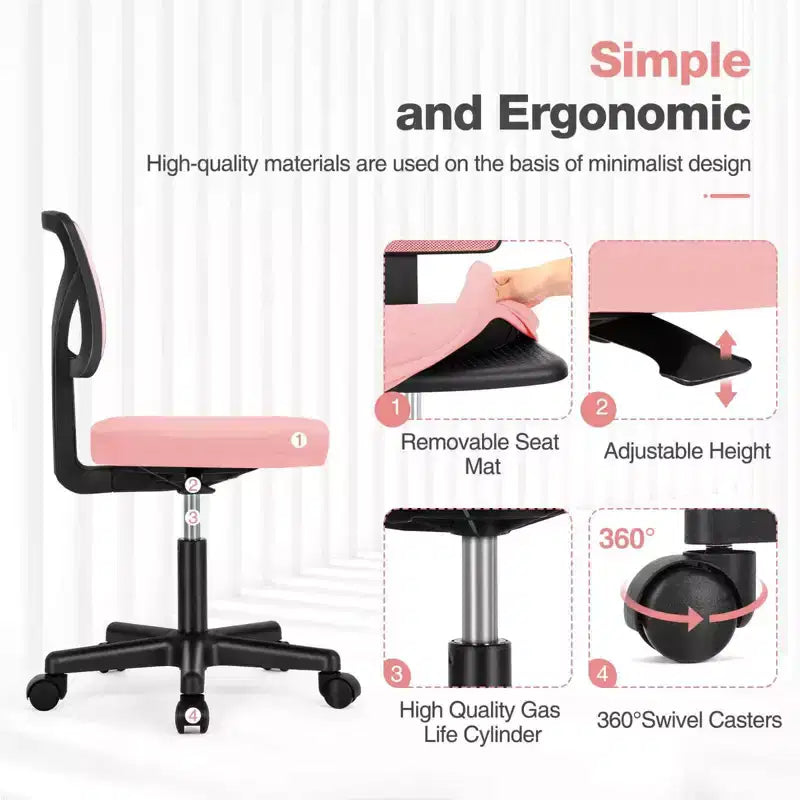 Chaise croisée pivotante en maille TUYOHW à roulettes, chaise de bureau à hauteur et soutien lombaire réglables, chaise gaming à dossier bas pour le bureau