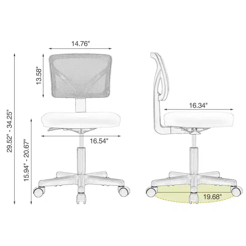 Chaise croisée pivotante en maille TUYOHW à roulettes, chaise de bureau à hauteur et soutien lombaire réglables, chaise gaming à dossier bas pour le bureau