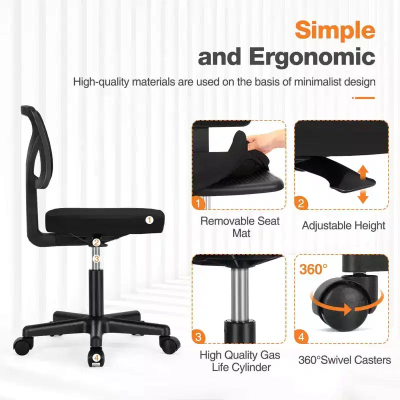 Chaise croisée pivotante en maille TUYOHW à roulettes, chaise de bureau à hauteur et soutien lombaire réglables, chaise gaming à dossier bas pour le bureau
