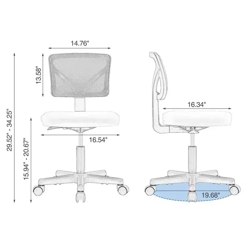 Chaise croisée pivotante en maille TUYOHW à roulettes, chaise de bureau à hauteur et soutien lombaire réglables, chaise gaming à dossier bas pour le bureau