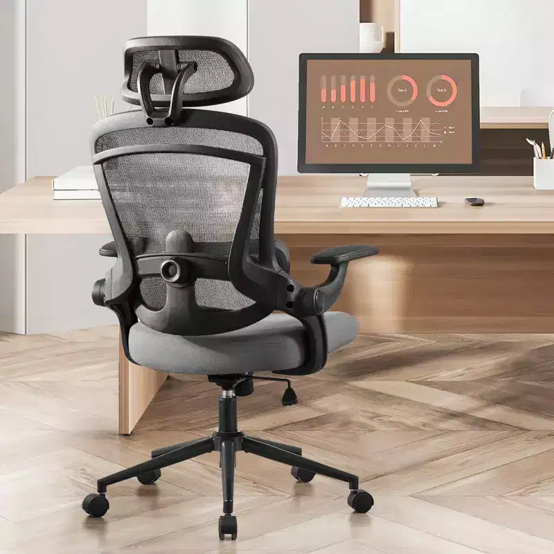 Chaise croisée en maille TUYOHW à roulettes, chaise de bureau avec soutien lombaire et appui-tête réglables, chaise gaming avec accoudoirs souples relevables pour le bureau